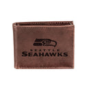Seattle Seahawks, Bi-Fold Wallet, Brown, CH, 100% Genuine Leather