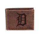 Detroit Tigers Bi-Fold Wallet Brown 100% Genuine Leather