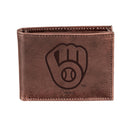 Milwaukee Brewers Bi-Fold Wallet Brown 100% Genuine Leather