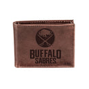 Buffalo Sabres, Bi-Fold Wallet, Brown, CH, 100% Genuine Leather