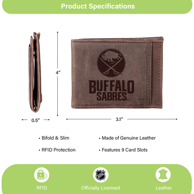 Front Pocket Wallet w/ RFID Blocking, Buffalo Sabres, Brown
