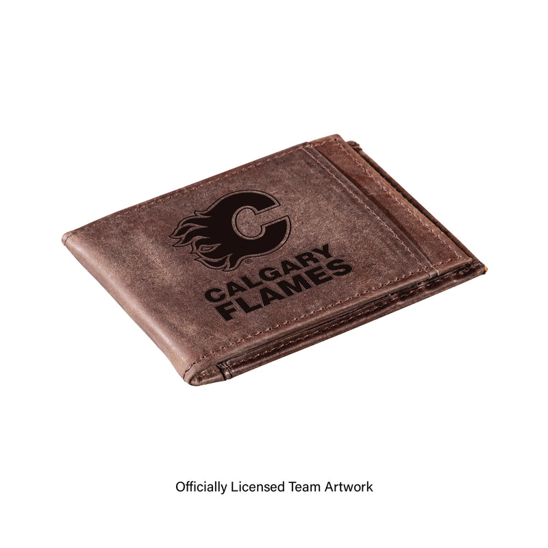 Front Pocket Wallet w/ RFID Blocking, Calgary Flames, Brown