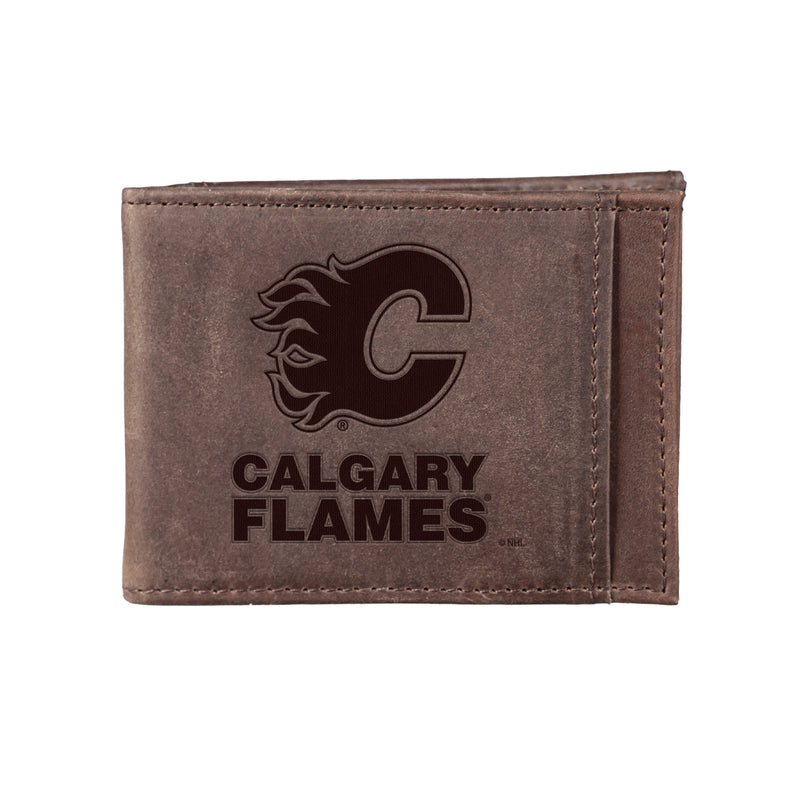 Front Pocket Wallet w/ RFID Blocking, Calgary Flames, Brown