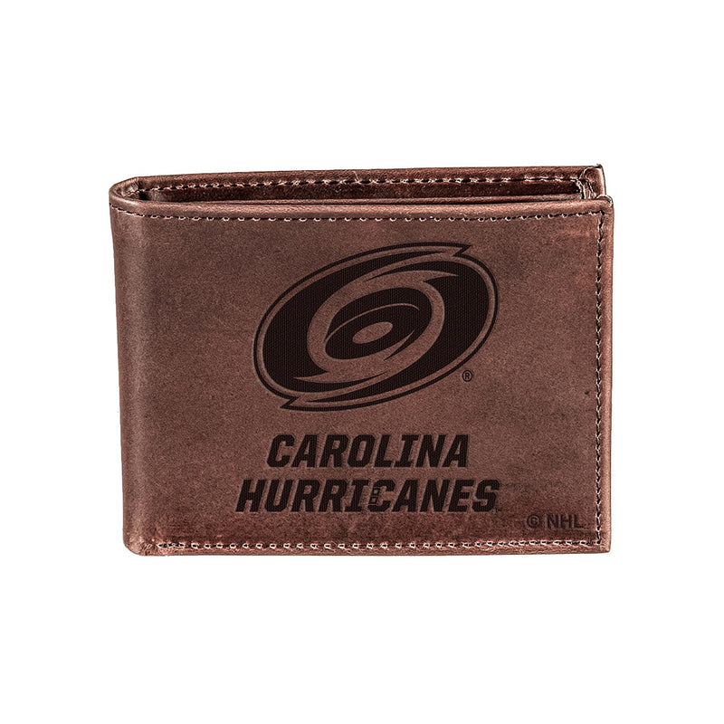 Carolina Hurricanes, Bi-Fold Wallet, Brown, CH, 100% Genuine Leather