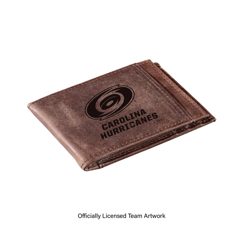 Front Pocket Wallet w/ RFID Blocking, Carolina Hurricanes, Brown