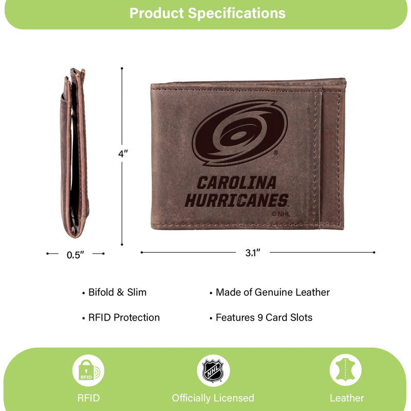 Front Pocket Wallet w/ RFID Blocking, Carolina Hurricanes, Brown