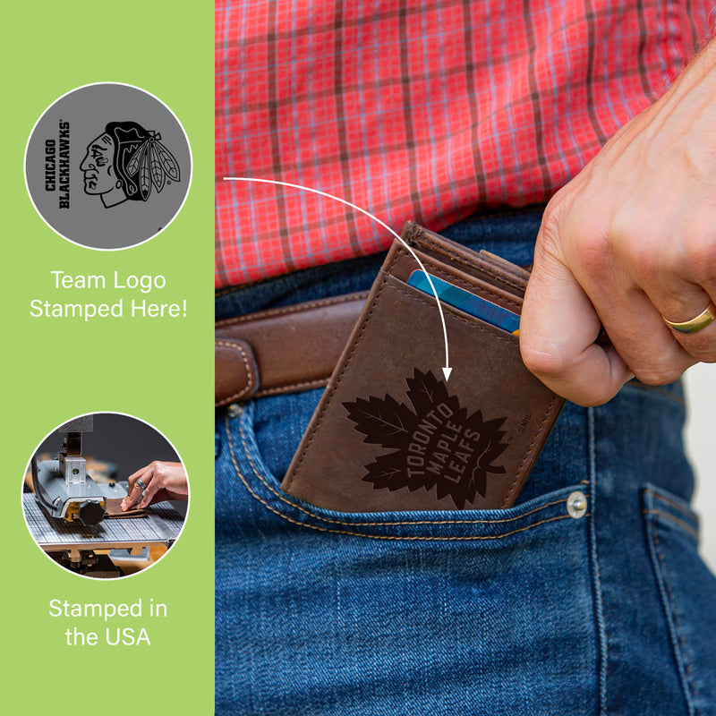 Front Pocket Wallet w/ RFID Blocking, Chicago Blackhawks, Brown