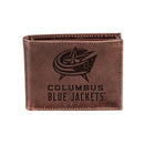 Columbus Blue Jackets, Bi-Fold Wallet, Brown, CH, 100% Genuine Leather