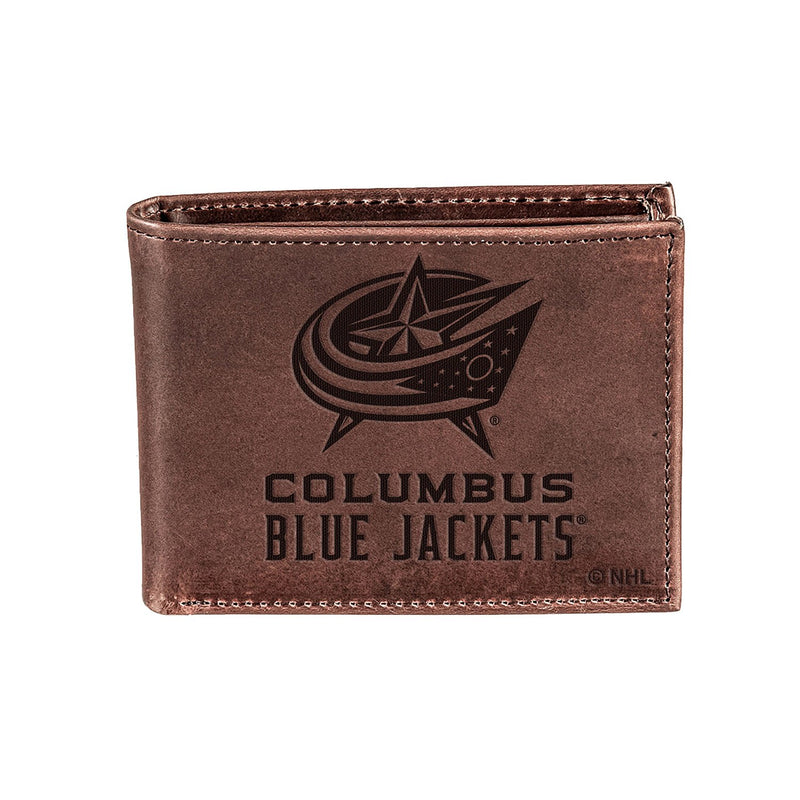 Columbus Blue Jackets, Bi-Fold Wallet, Brown, CH, 100% Genuine Leather