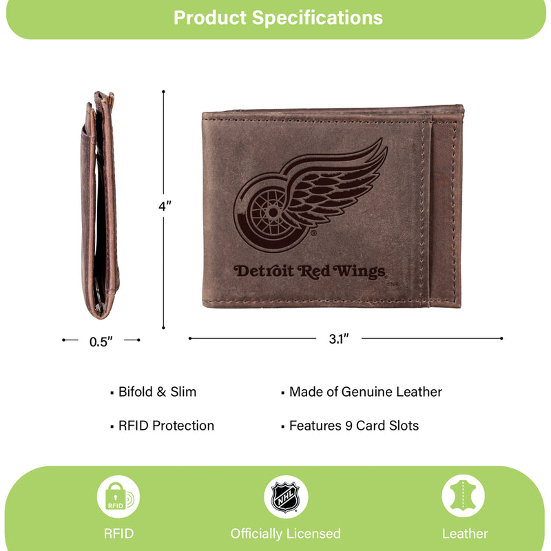 Front Pocket Wallet w/ RFID Blocking, Detroit Red Wings, Brown