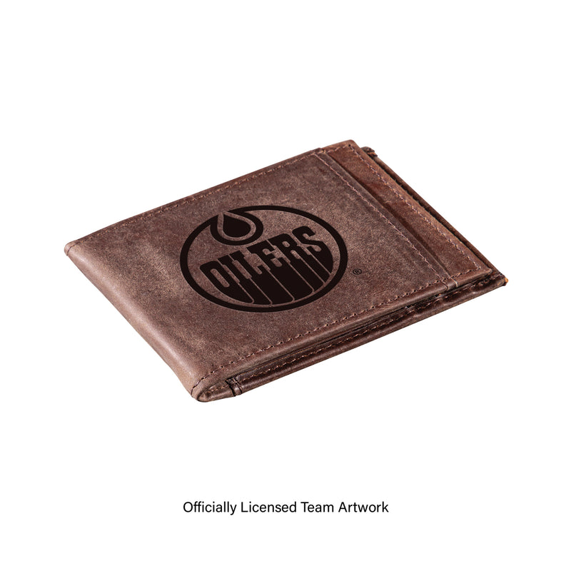 Front Pocket Wallet w/ RFID Blocking, Edmonton Oilers, Brown