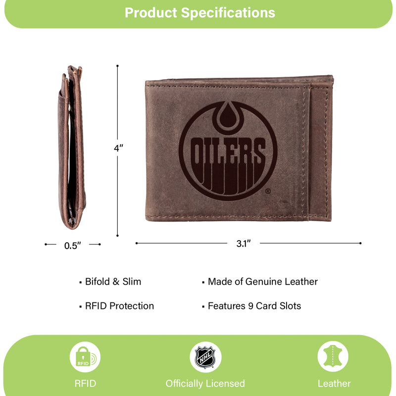 Front Pocket Wallet w/ RFID Blocking, Edmonton Oilers, Brown