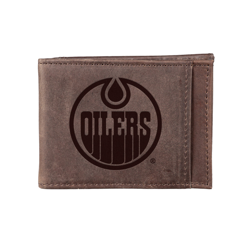 Front Pocket Wallet w/ RFID Blocking, Edmonton Oilers, Brown