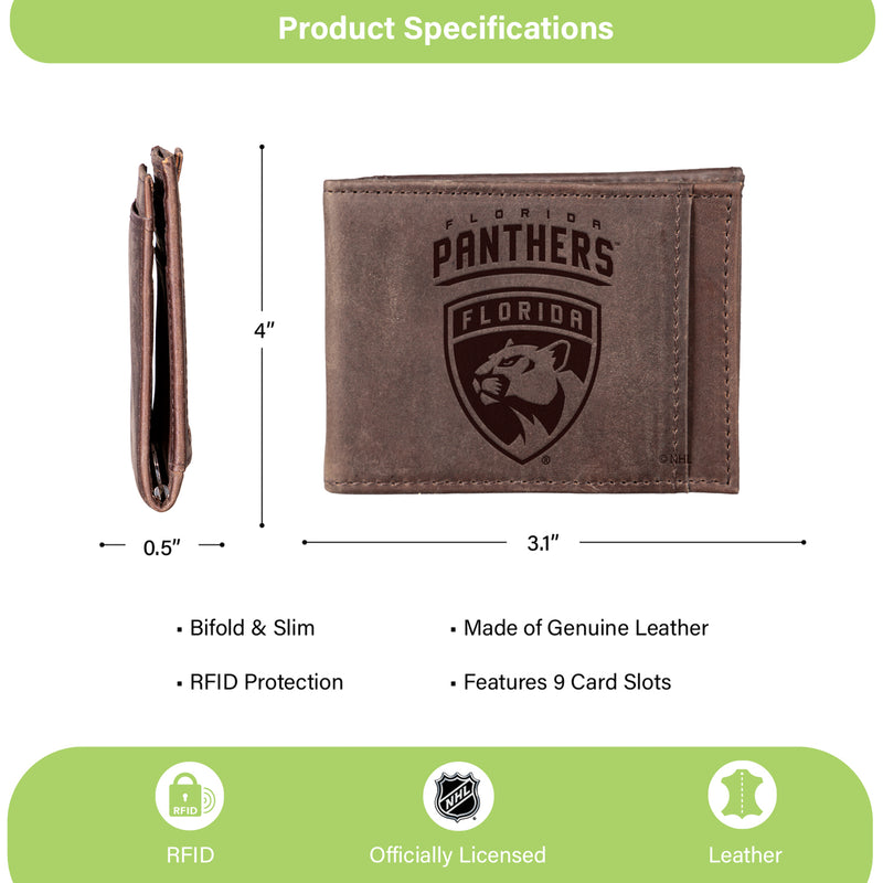 Front Pocket Wallet w/ RFID Blocking, Florida Panthers, Brown