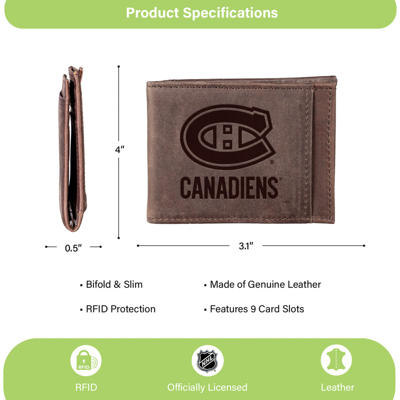 Front Pocket Wallet w/ RFID Blocking, Montreal Canadiens, Brown