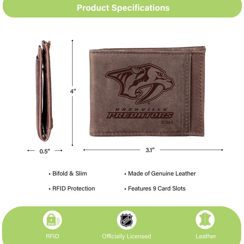 Front Pocket Wallet w/ RFID Blocking, Nashville Predators, Brown