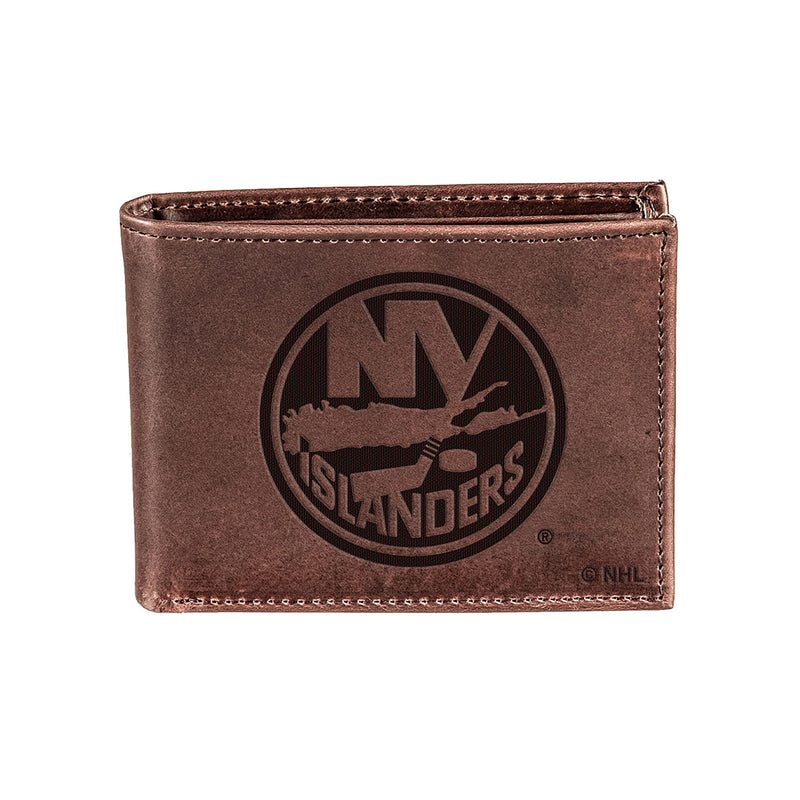 New York Islanders, Bi-Fold Wallet, Brown, CH, 100% Genuine Leather