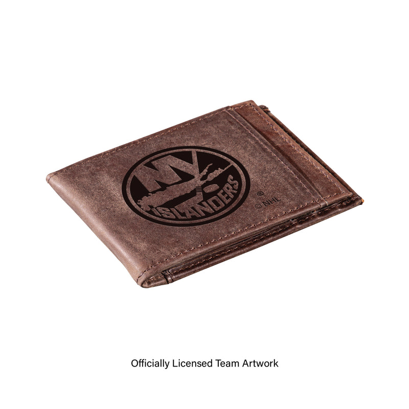 Front Pocket Wallet w/ RFID Blocking, New York Islanders, Brown