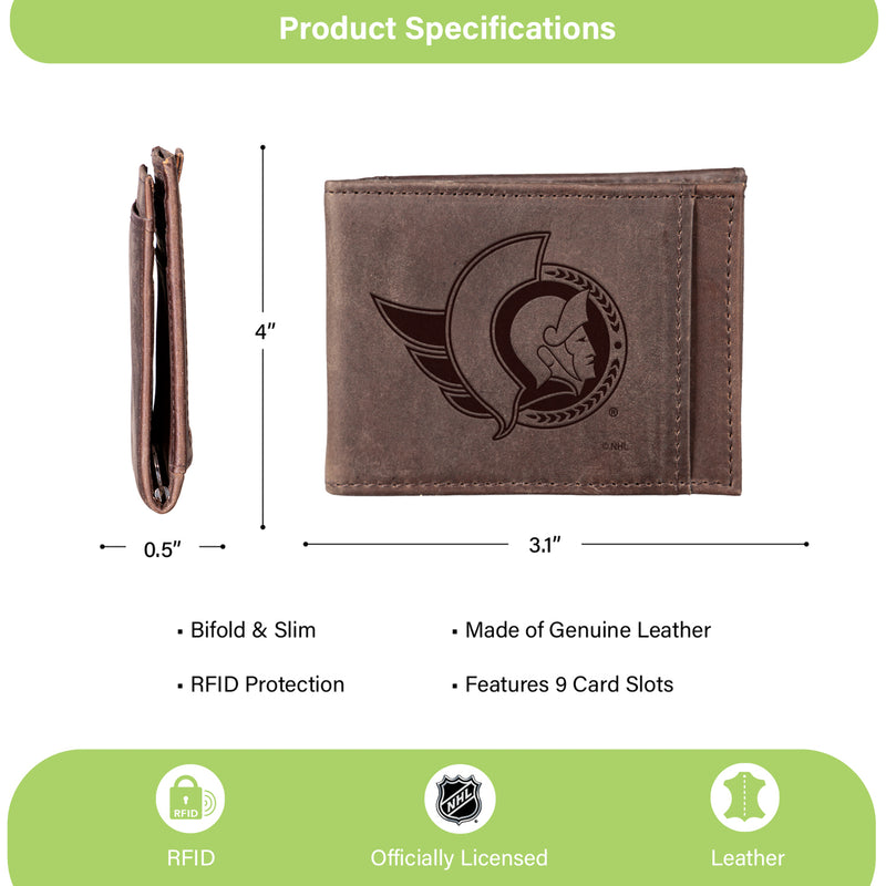 Front Pocket Wallet w/ RFID Blocking, Ottawa Senators, Brown