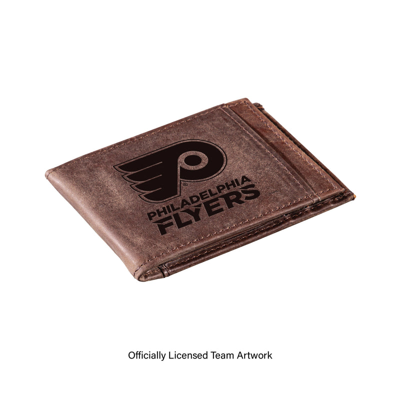 Front Pocket Wallet w/ RFID Blocking, Philadelphia Flyers, Brown