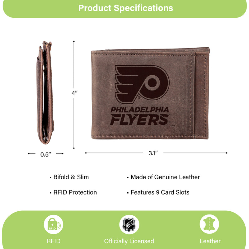 Front Pocket Wallet w/ RFID Blocking, Philadelphia Flyers, Brown