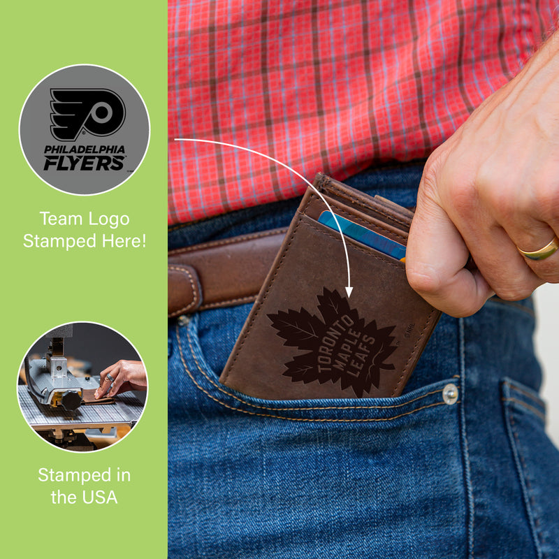 Front Pocket Wallet w/ RFID Blocking, Philadelphia Flyers, Brown