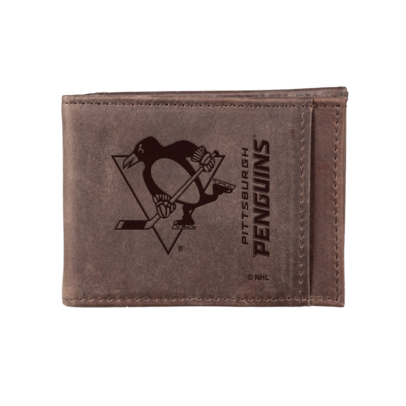 Front Pocket Wallet w/ RFID Blocking, Pittsburgh Penguins, Brown