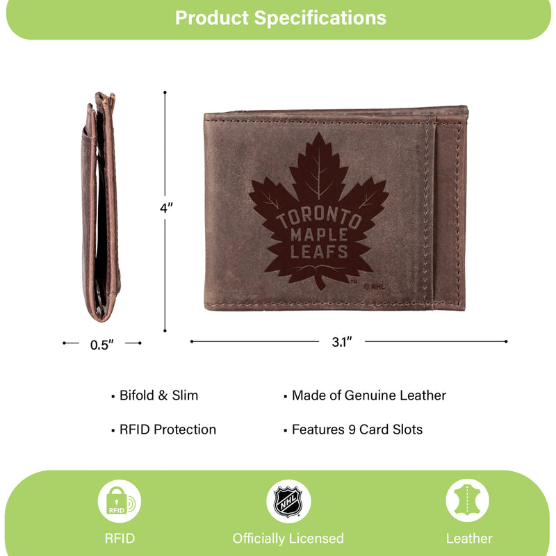 Front Pocket Wallet w/ RFID Blocking, Toronto Maple Leafs, Brown