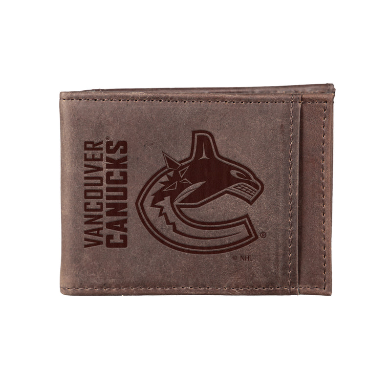 Front Pocket Wallet w/ RFID Blocking, Vancouver Canucks, Brown