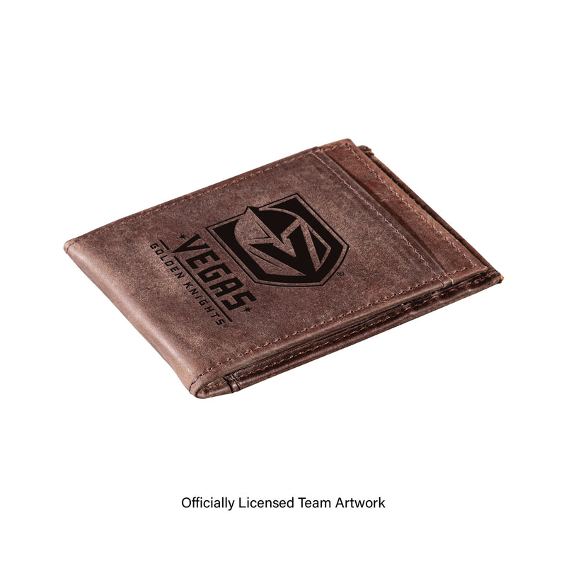 Front Pocket Wallet w/ RFID Blocking, Vegas Golden Knights, Brown