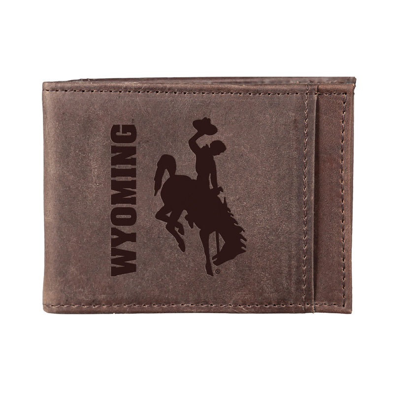 Slim Card Holder with RFID Blocking, University of Wyoming, Brown