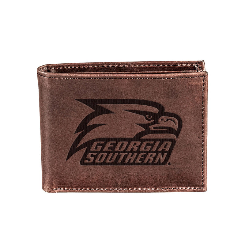 Georgia Southern  University, Bi-Fold Wallet, Brown, CH, 100% Genuine Leather