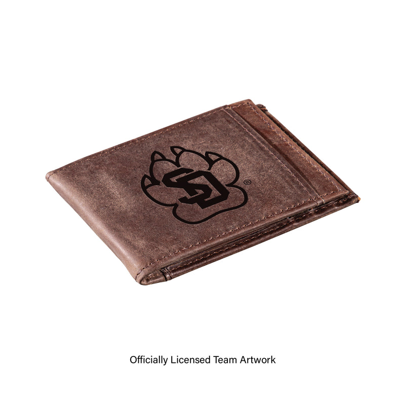 Front Pocket Wallet w/ RFID Blocking, University of South Dakota, Brown