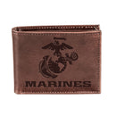 US Marine Corps Brown Bi-Fold Wallet, 100% Genuine Leather