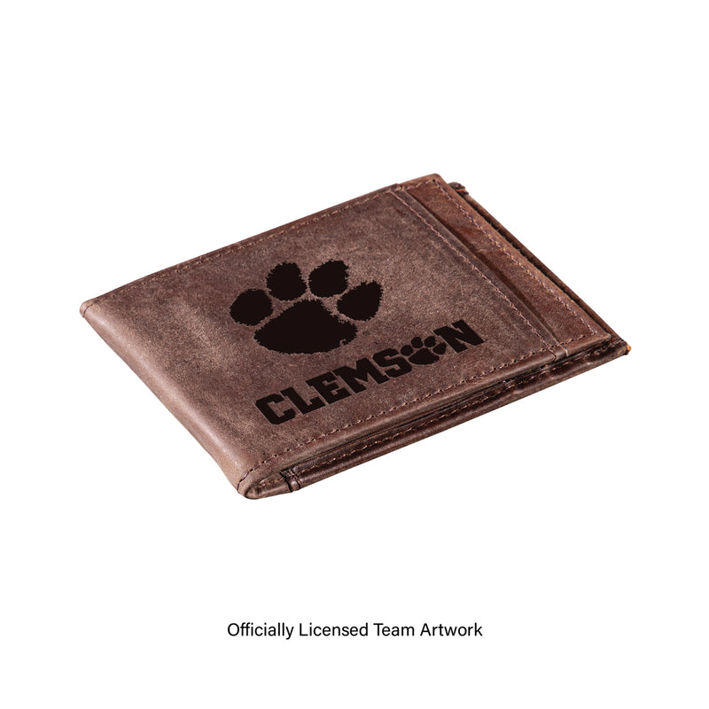 Front Pocket Wallet w/ RFID Blocking, Clemson University, Brown