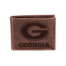 University of Georgia, Bi-Fold Wallet, Brown, CH, 100% Genuine Leather