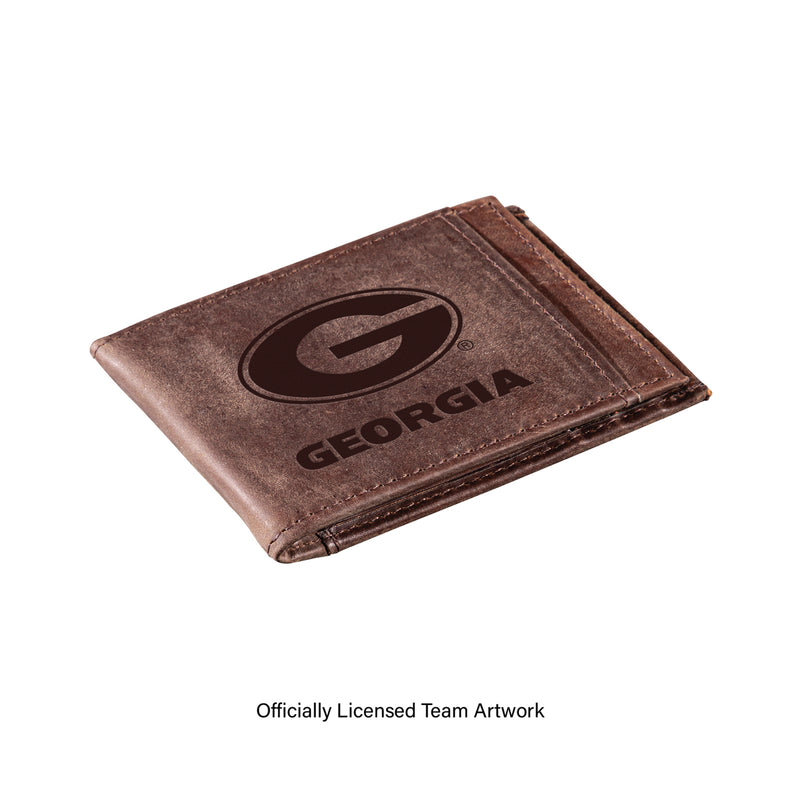 Front Pocket Wallet w/ RFID Blocking, University of Georgia, Brown