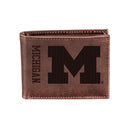 University of Michigan, Bi-Fold Wallet, Brown, CH, 100% Genuine Leather