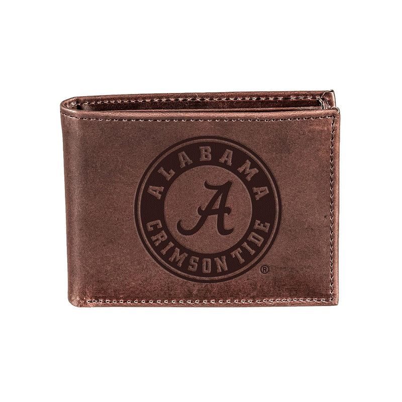 University of Alabama, Bi-Fold Wallet, Brown, CH, 100% Genuine Leather