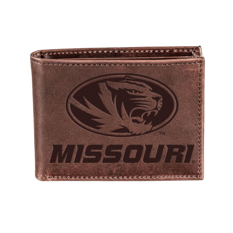 University of Missouri, Bi-Fold Wallet, Brown, CH, 100% Genuine Leather