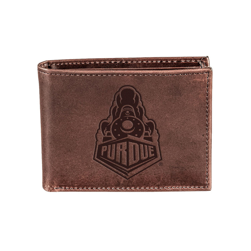 Purdue University, Bi-Fold Wallet, Brown, CH, 100% Genuine Leather