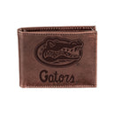 University of Florida, Bi-Fold Wallet, Brown, CH, 100% Genuine Leather