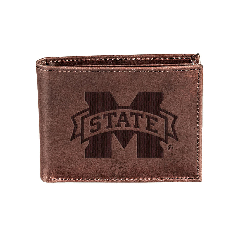 Mississippi State, Bi-Fold Wallet, Brown, CH, 100% Genuine Leather