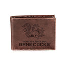 University of South Carolina, Bi-Fold Wallet, Brown, CH, 100% Genuine Leather