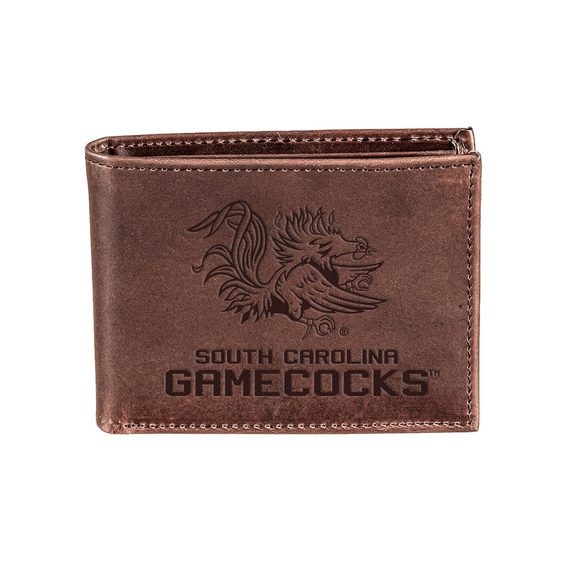University of South Carolina, Bi-Fold Wallet, Brown, CH, 100% Genuine Leather