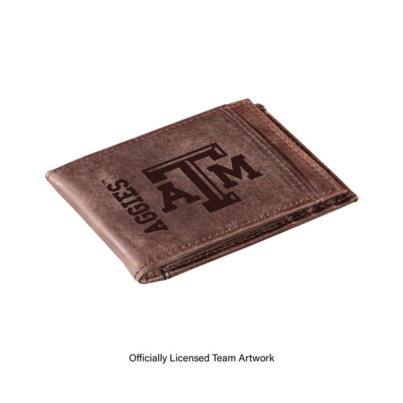 Front Pocket Wallet w/ RFID Blocking, Texas A&M, Brown