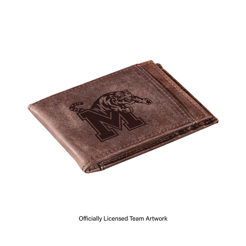 Front Pocket Wallet w/ RFID Blocking, University of Memphis, Brown