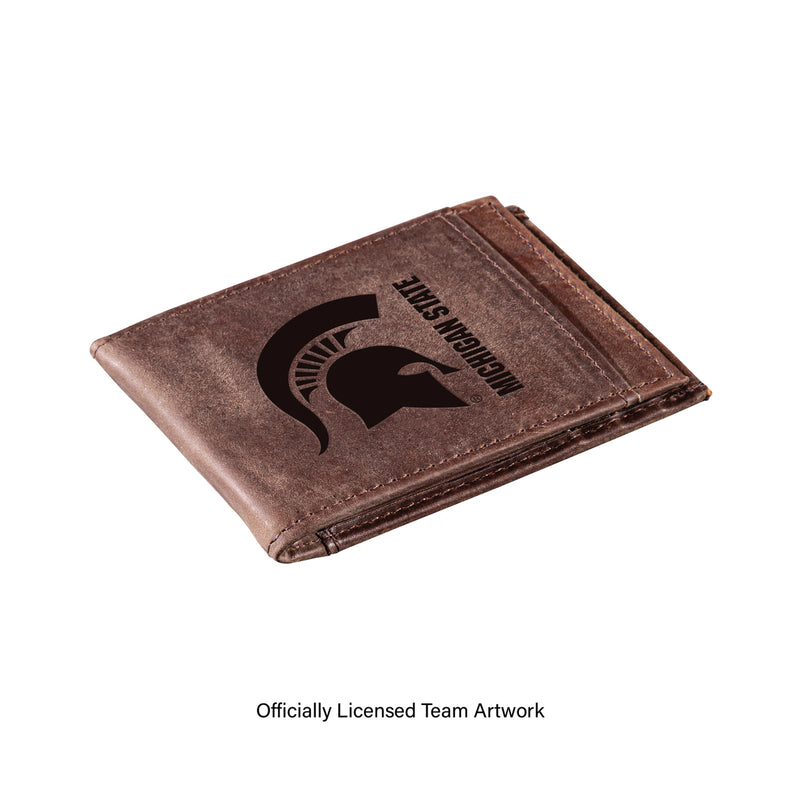 Front Pocket Wallet w/ RFID Blocking, Michigan State University, Brown