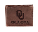 University of Oklahoma, Bi-Fold Wallet, Brown, CH, 100% Genuine Leather