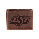 Oklahoma State University, Bi-Fold Wallet, Brown, CH, 100% Genuine Leather